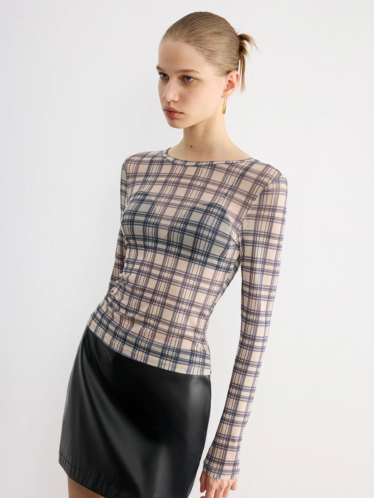 Plaid Sheer Long Sleeve Top
