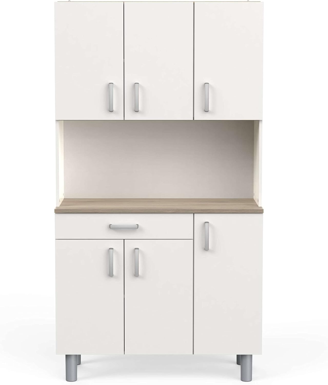Miroytengo Kitchen Side Cabinet, Kitchen Cabinet, Buffet Kitchen Cupboard 6 Doors White and Oak Kronberg 101 x 185 cm
