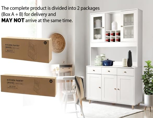 VOWNER Armario Aparador Cocina/Buffet, 100L x 38W x 181H cm, Mueble Auxiliar de Almacenaje, 5 Puertas y 5 Baldas Ajustables, Blanco