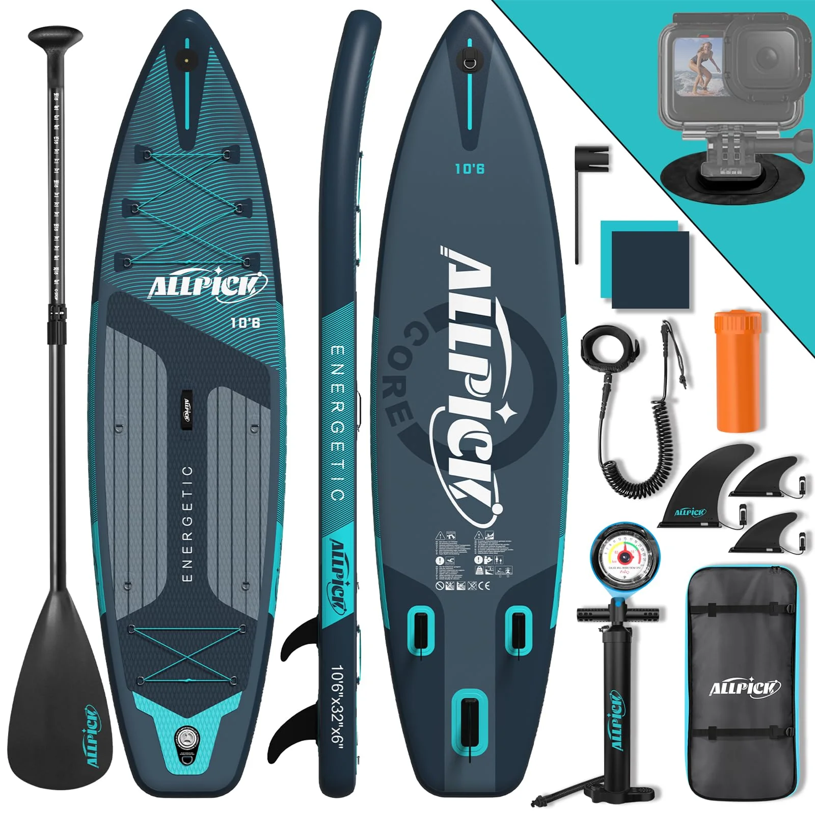 2025 Tabla de Paddle Surf Inflable ALLPICK Premium (Verde Premium) – Set Completo con Soporte Universal para Cámara, Remo Ajustable, para Principiantes y Avanzados, Capacidad 180 kg
