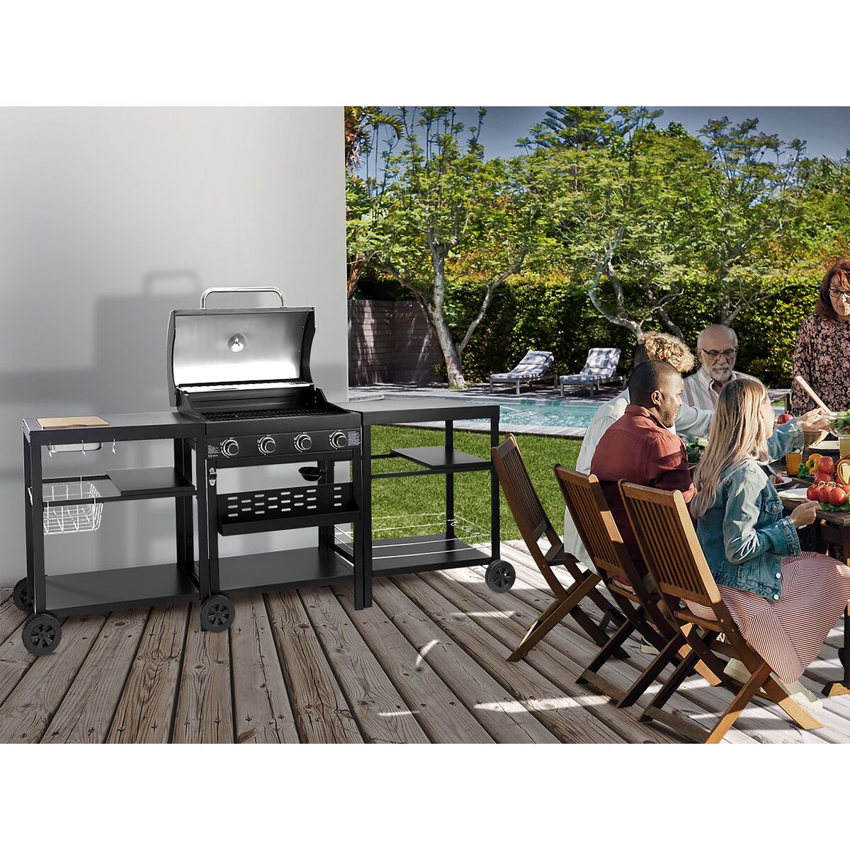 Barbacoa De Gas Para Cocina Exterior - 12 Kw - 4 Fuegos - Negro