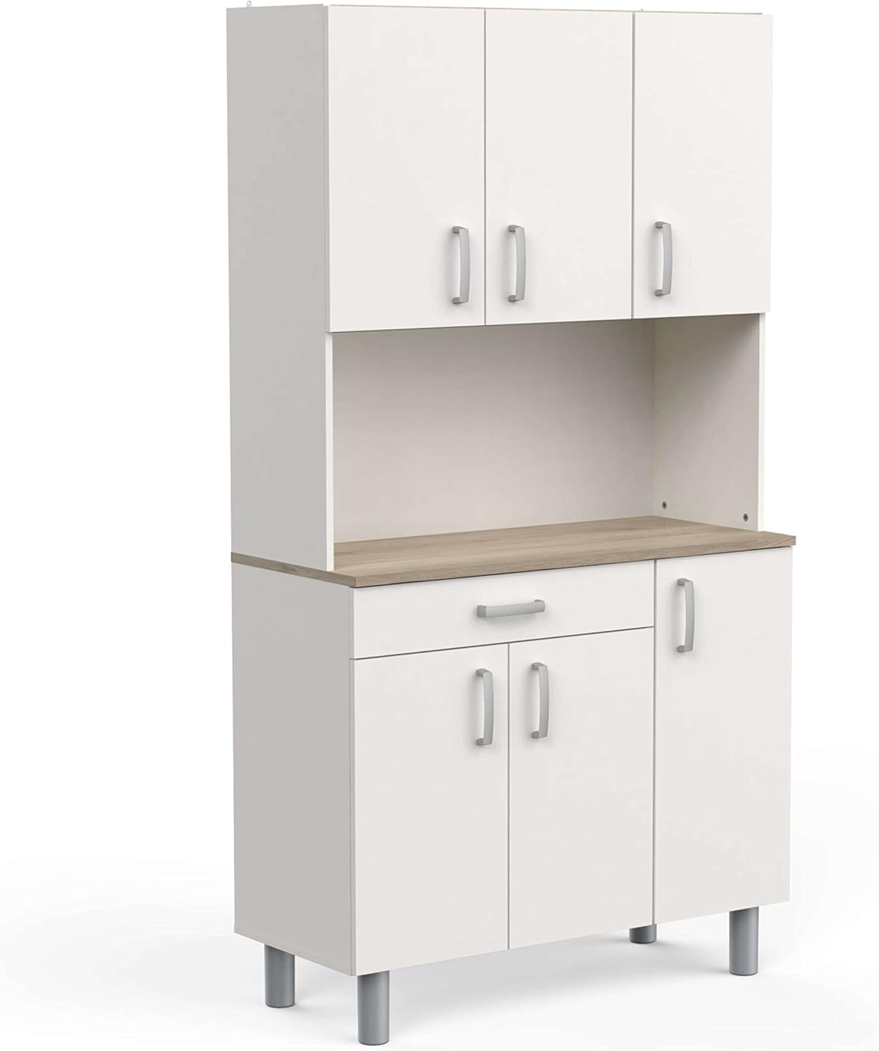 Miroytengo Kitchen Side Cabinet, Kitchen Cabinet, Buffet Kitchen Cupboard 6 Doors White and Oak Kronberg 101 x 185 cm