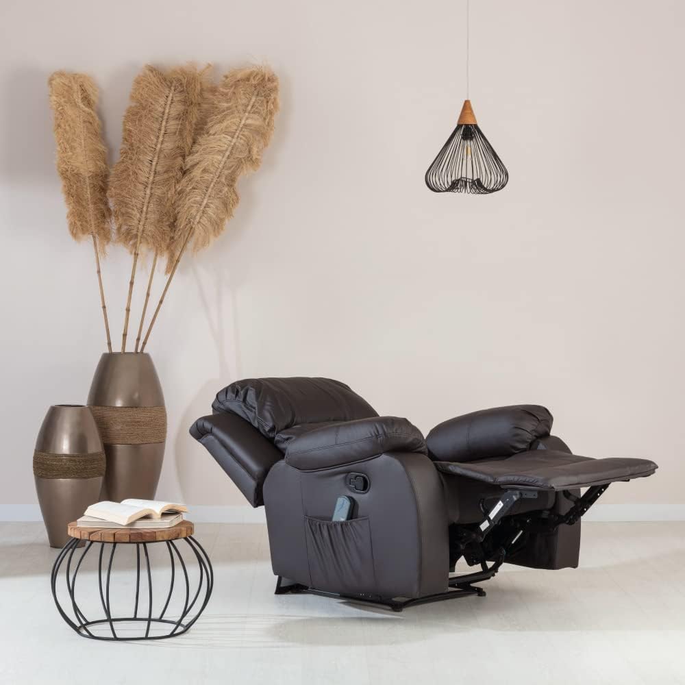 Don Descanso - Sillón Masaje Relax Calor Trevi Negro Reclinable 160º con 8 Motores Silenciosos, Calor Lumbar, Sist. Masaje 4 Zonas y Acabado en PU Anti-Cuarteo [Incluye Mando]. Ideal Gente Mayor