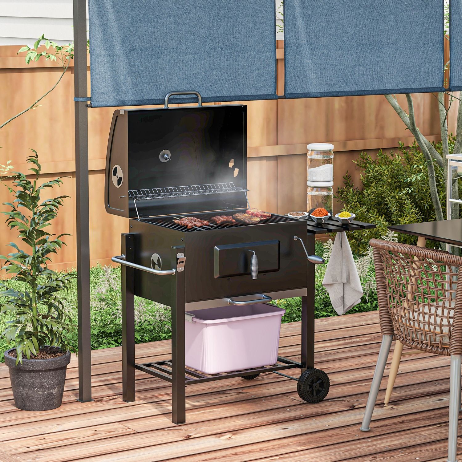 Barbacoa De Carbón Outsunny Acero Inoxidable 113x65x108 Cm Negro
