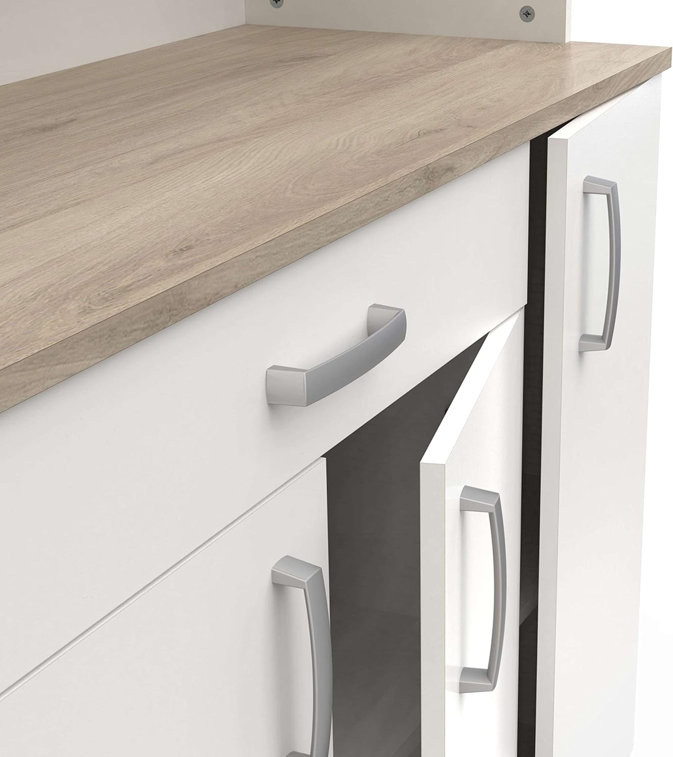 Miroytengo Kitchen Side Cabinet, Kitchen Cabinet, Buffet Kitchen Cupboard 6 Doors White and Oak Kronberg 101 x 185 cm