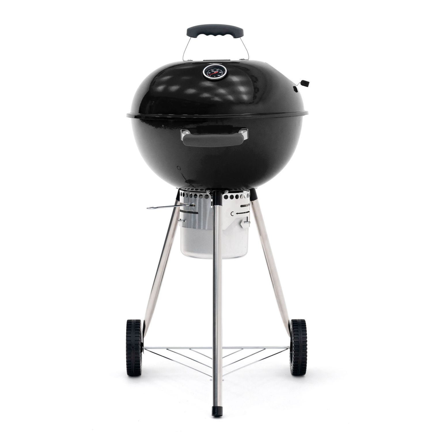 Barbacoa De Carbón Portátil Con Ruedas Kekai Yellowstone 58x47x100 Cm Redonda Con Tapa Y Encendedor Esmaltado En Negro