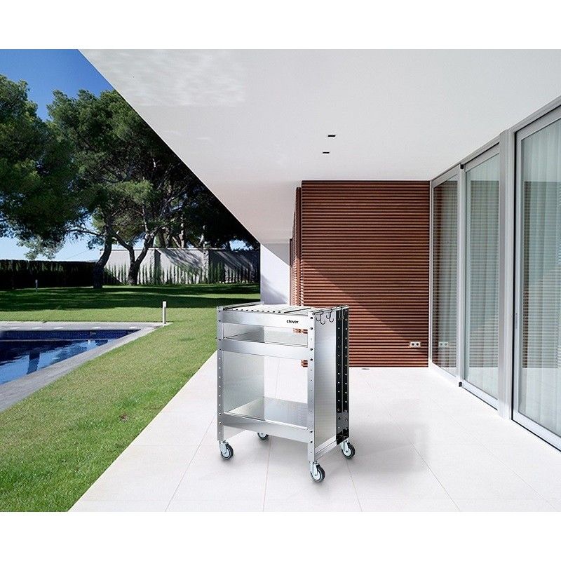 Barbacoa De Carbón Con Ruedas Clover En Acero Inoxidable,,