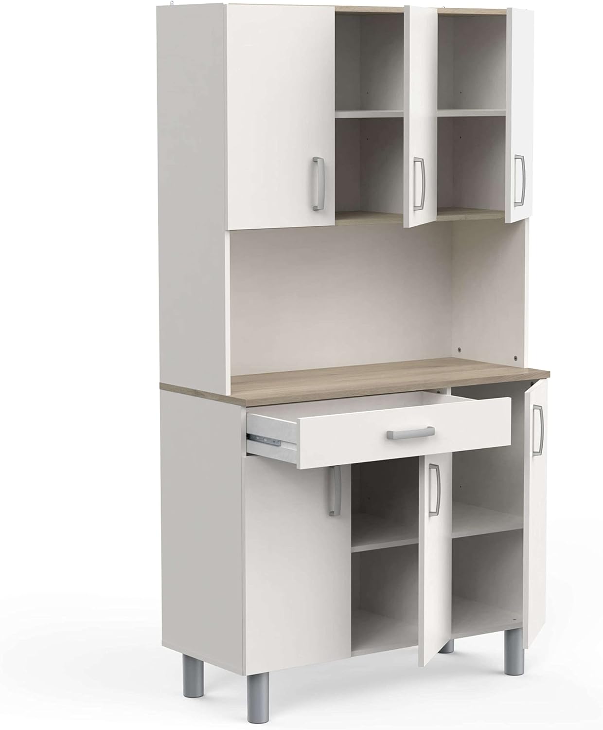 Miroytengo Kitchen Side Cabinet, Kitchen Cabinet, Buffet Kitchen Cupboard 6 Doors White and Oak Kronberg 101 x 185 cm