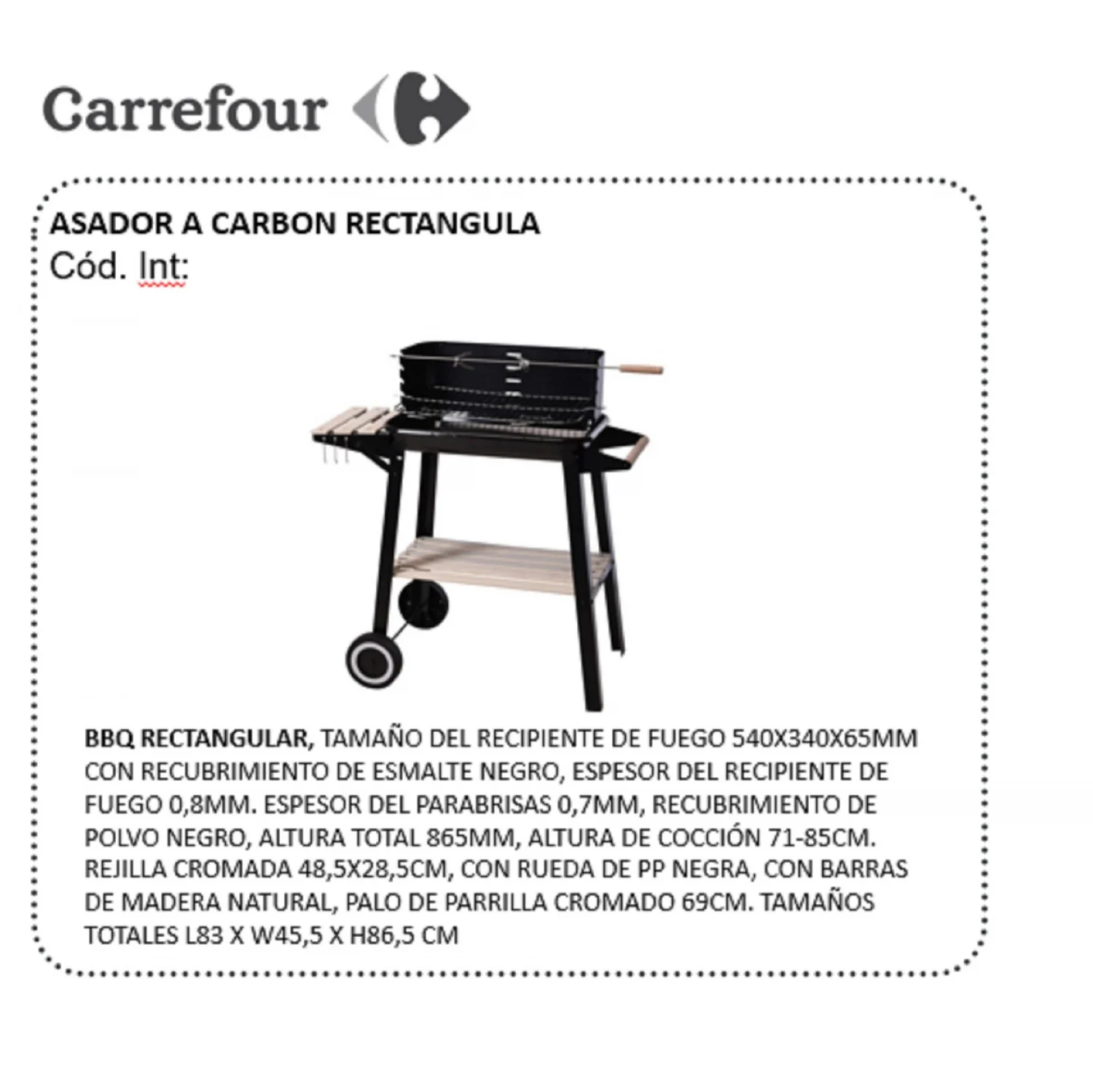 Barbacoa Carro Rectangular Negra 83x45,5x86,5 cm