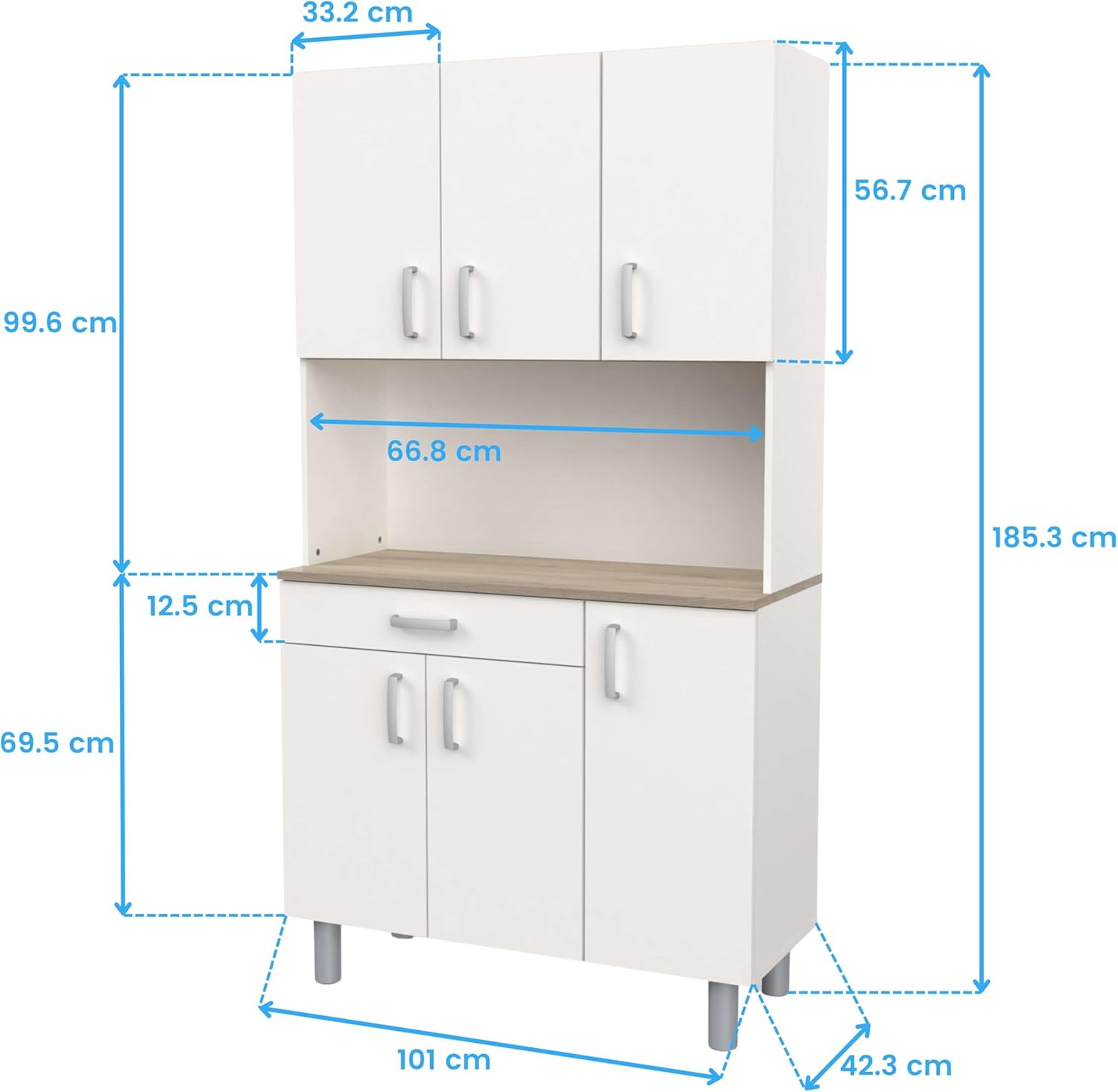 Miroytengo Kitchen Side Cabinet, Kitchen Cabinet, Buffet Kitchen Cupboard 6 Doors White and Oak Kronberg 101 x 185 cm
