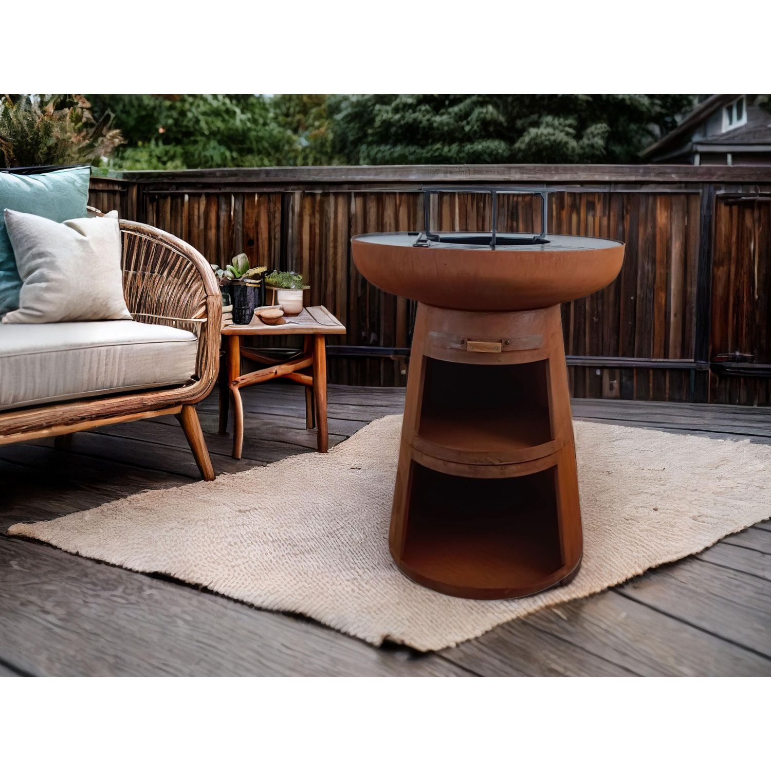 Barbacoa Redonda Con Plancha De Acero Redonda Y Grill