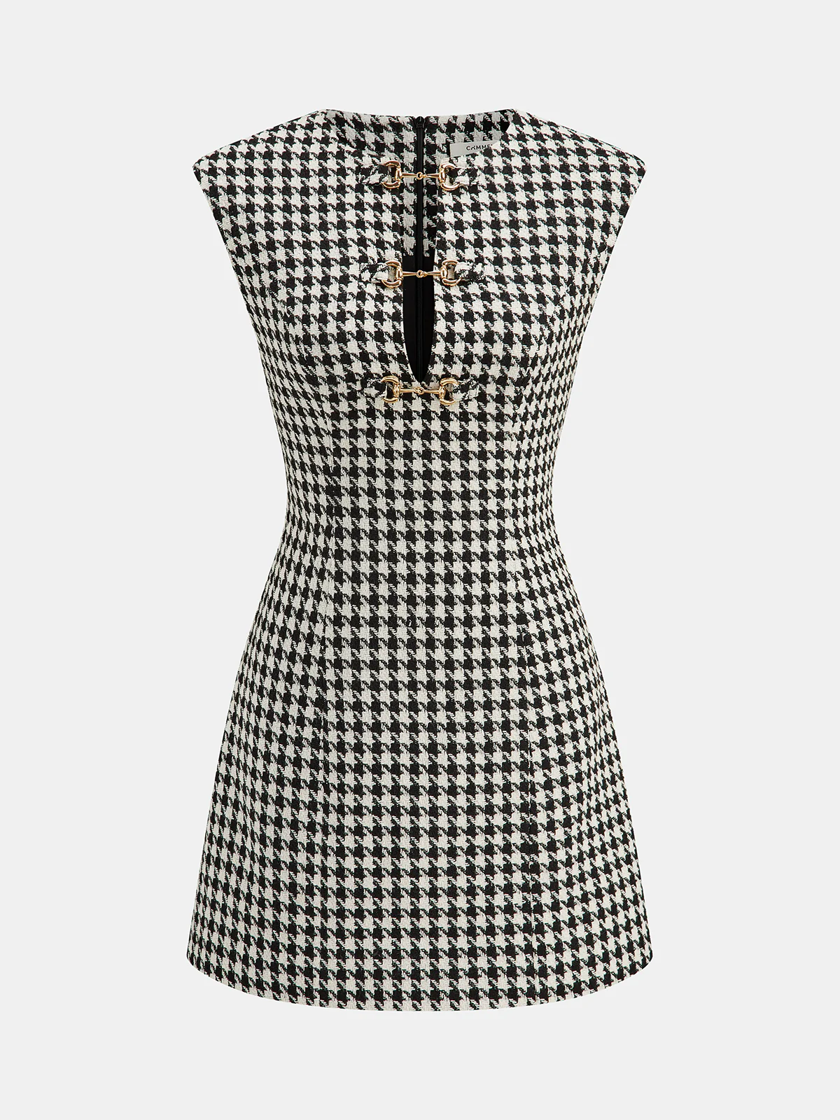 Houndstooth Tweed Mini Dress with Horsebit Detail