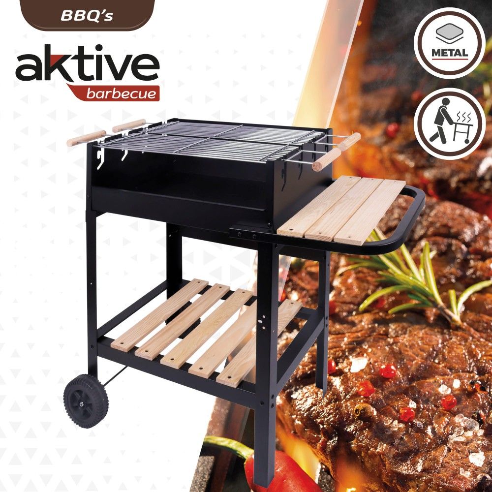 Barbacoa Carbón Madera Doble Parrilla Aktive