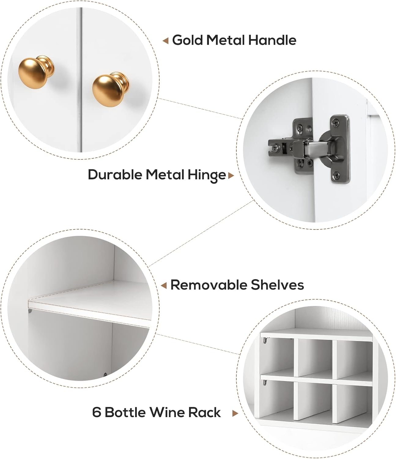 VOWNER Armario Aparador Cocina/Buffet, 100L x 38W x 181H cm, Mueble Auxiliar de Almacenaje, 5 Puertas y 5 Baldas Ajustables, Blanco