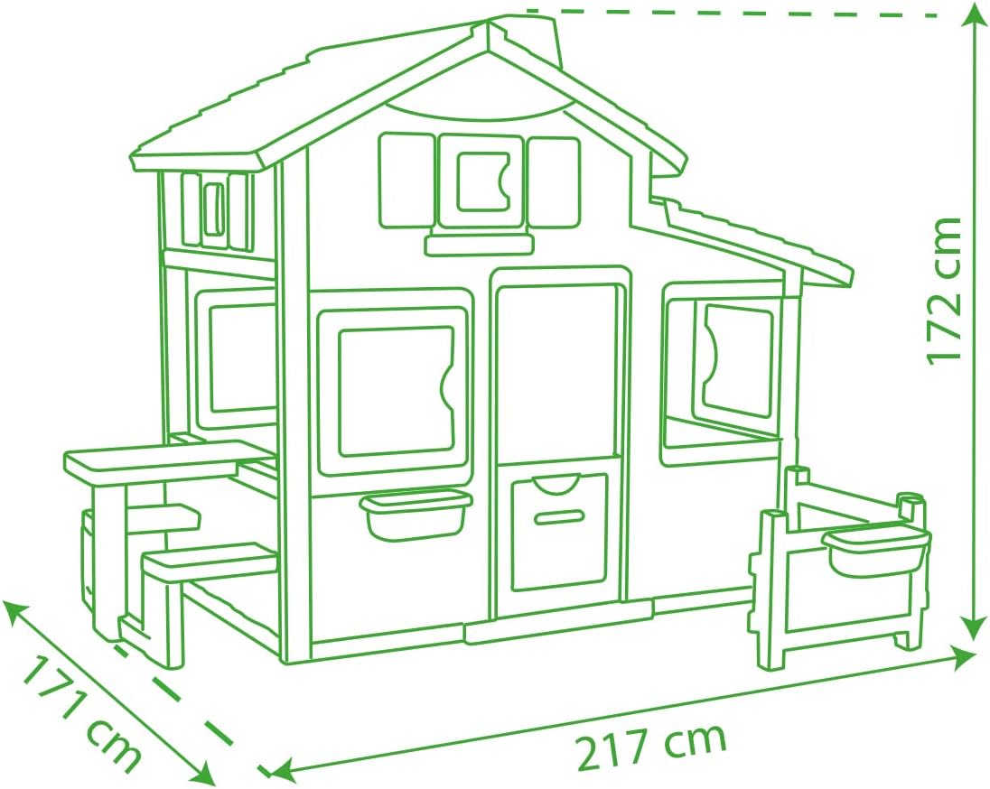 Smoby Life - Casa de Juegos Friends House EVO con 2 Puertas, 6 Ventanas y Mesa de Picnic Extraíble – Fabricada en Material Reciclado, Protección UV, para Niños a Partir de 3 Años (7600810208)