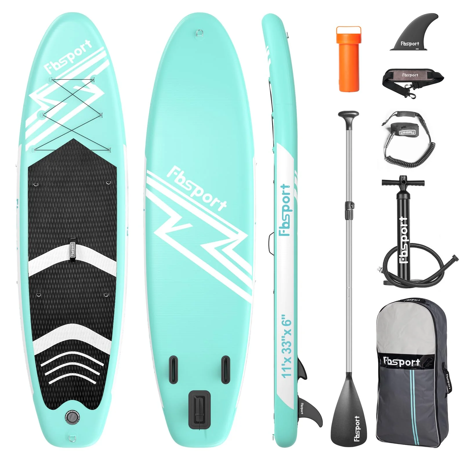 2025 FBSPORT Tabla de Paddle Surf Inflable, Grosor 15 cm, Kit Completo con Remo de Aluminio Ajustable y Bomba (Verde)