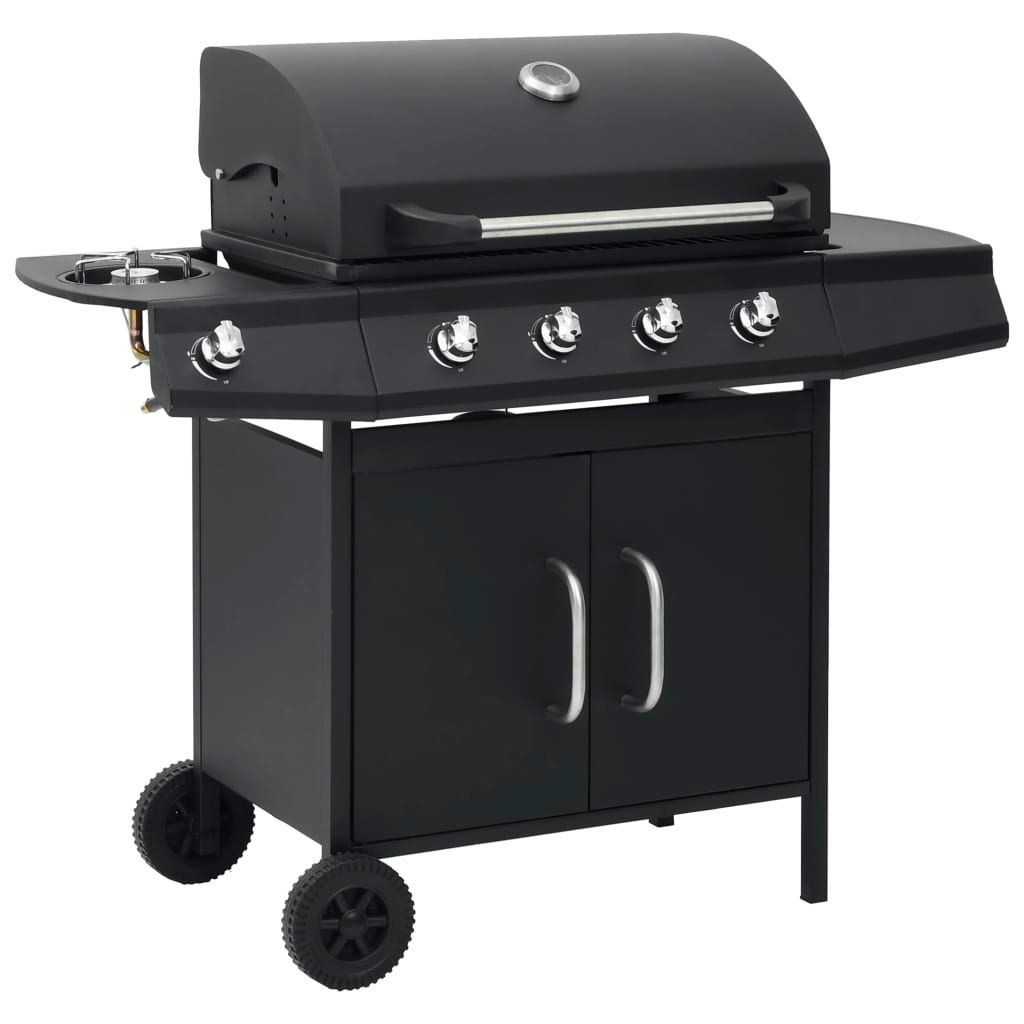 Barbacoa Grill De Gas 4+1 Quemadores Negro Vidaxl