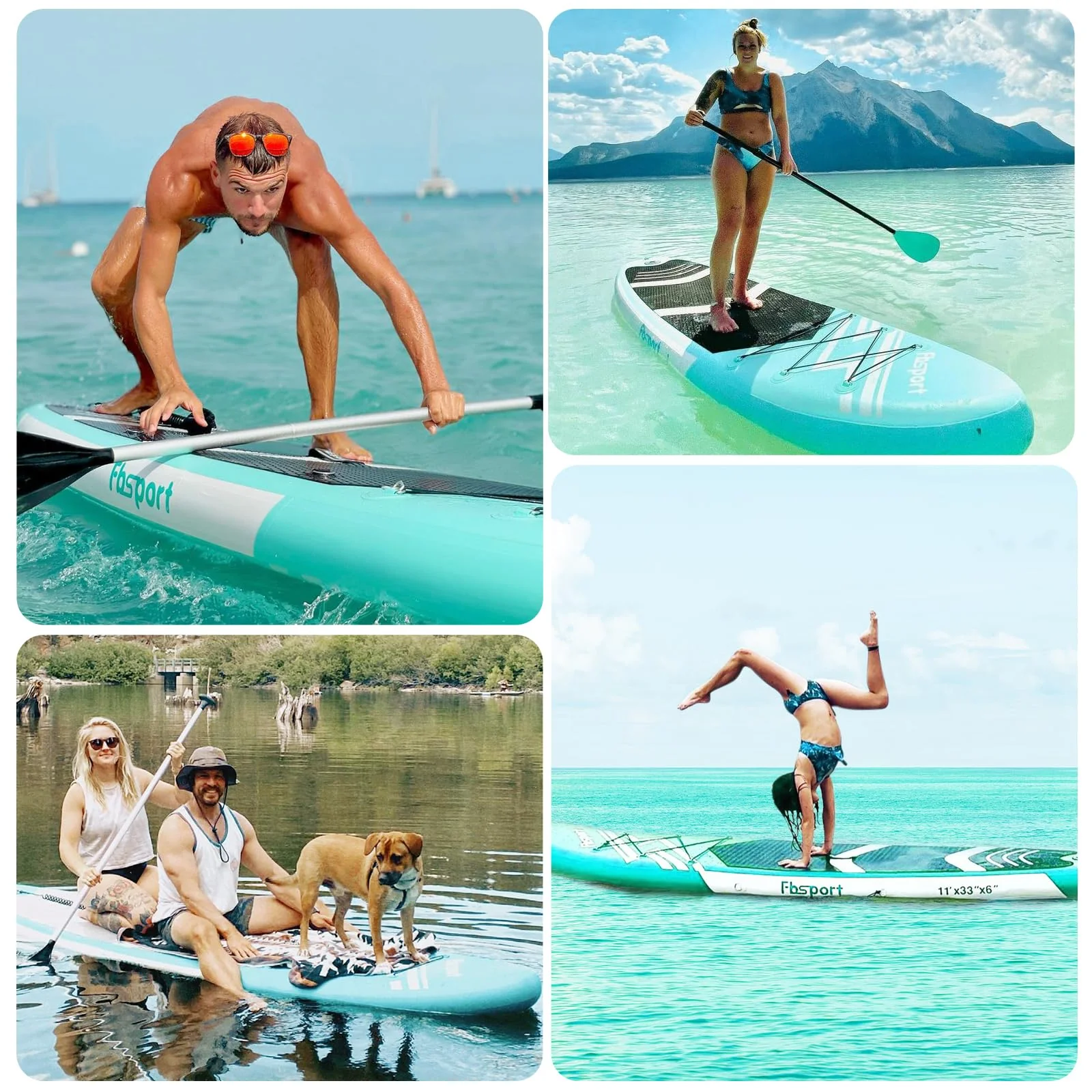 2025 FBSPORT Tabla de Paddle Surf Inflable, Grosor 15 cm, Kit Completo con Remo de Aluminio Ajustable y Bomba (Verde)