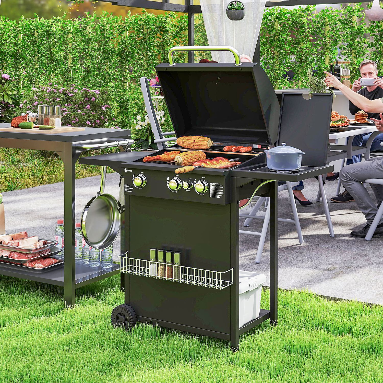 Barbacoa De Gas De Acero Abs 123x57x98 Cm-outsunny. Negro