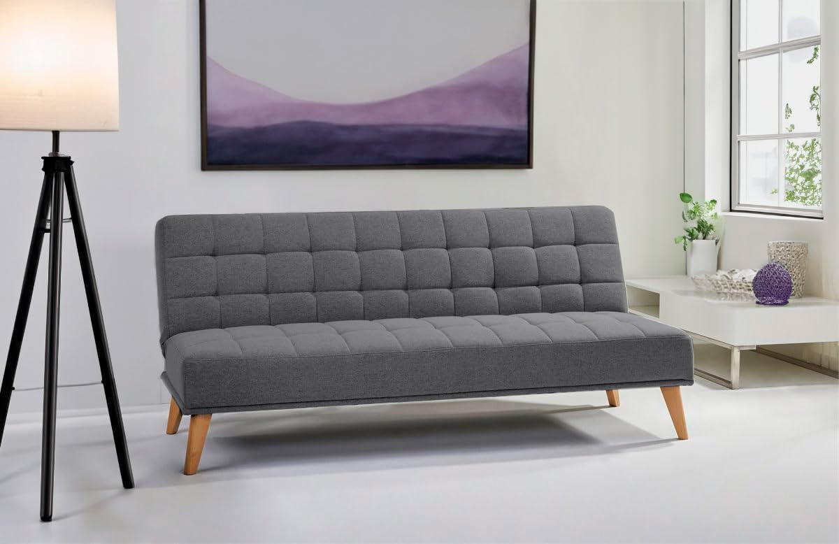 SHIITO | Modelo Versalles - Sofá Cama con Apertura Clic-Clac | Donde la Elegancia y el Confort se encuentran | Diseño Capitoné en Color Gris | 189.5 x 88 x 89 cm