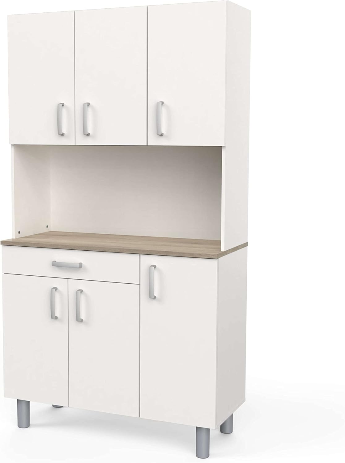 Miroytengo Kitchen Side Cabinet, Kitchen Cabinet, Buffet Kitchen Cupboard 6 Doors White and Oak Kronberg 101 x 185 cm