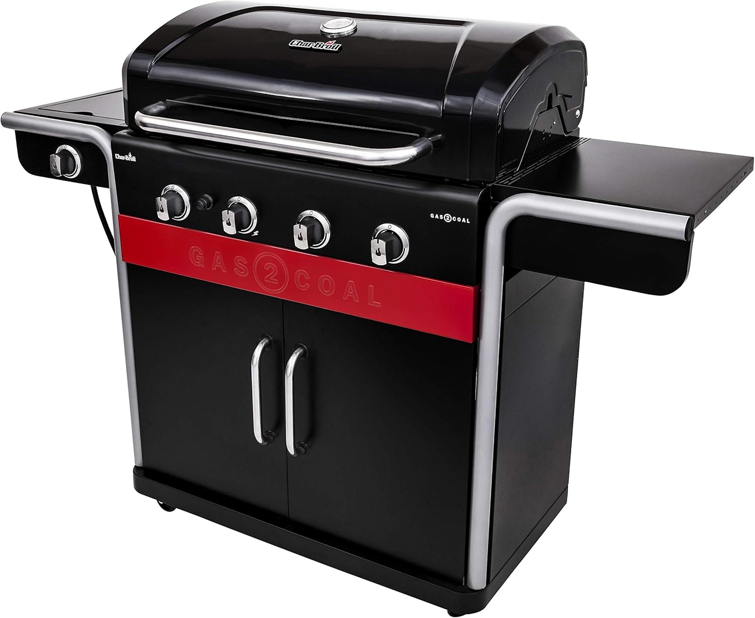 Gas2Coal® Barbacoa híbrida: barbacoa de gas y carbón de tres quemadores, acabado en negro.