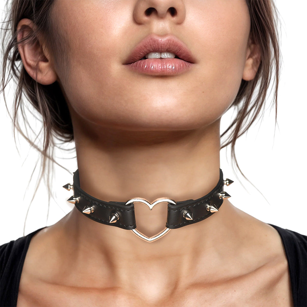 Series Spiked Heart Choker in Black