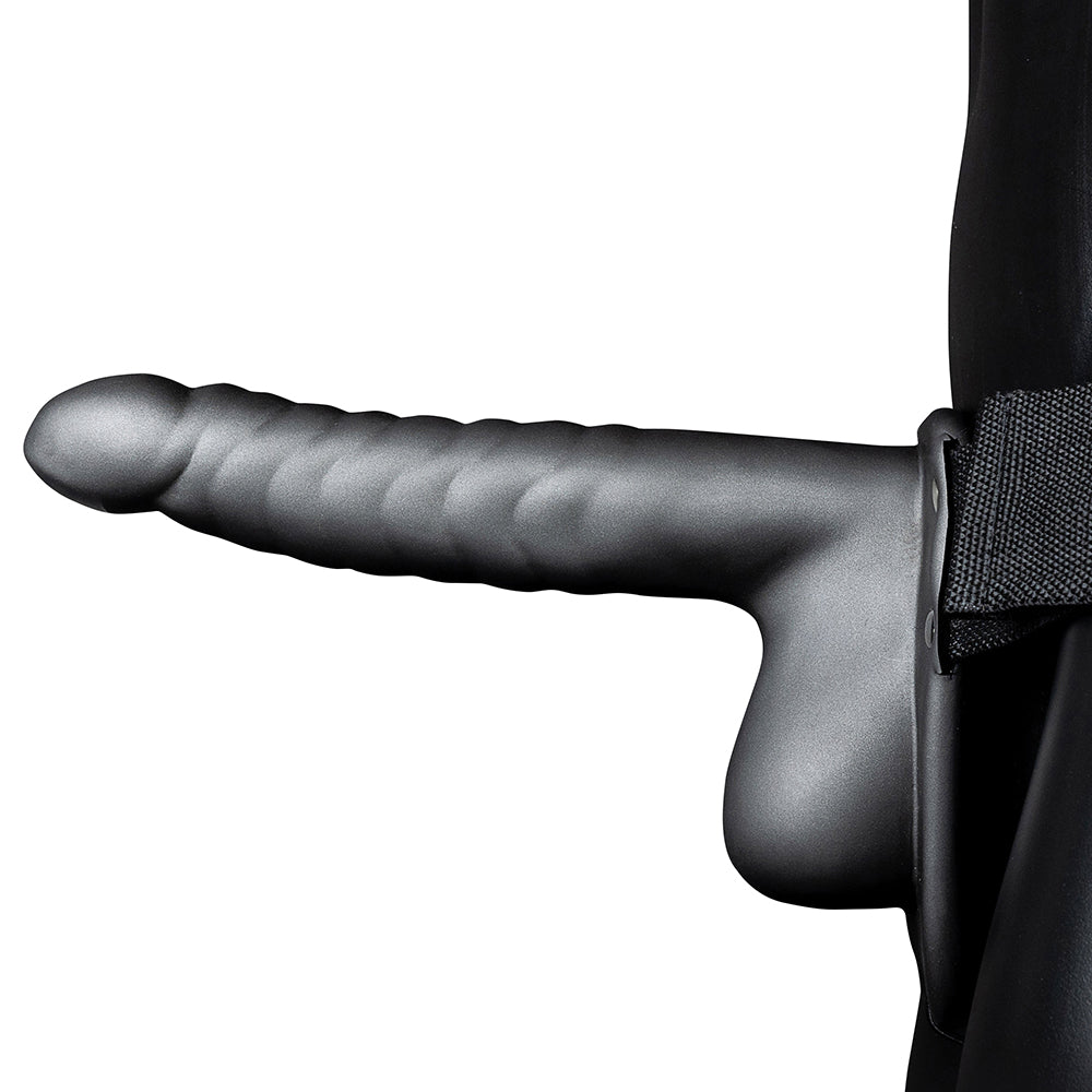 Ribbed 8 Inch Hollow Ballsy Strap-On in Gunmetal