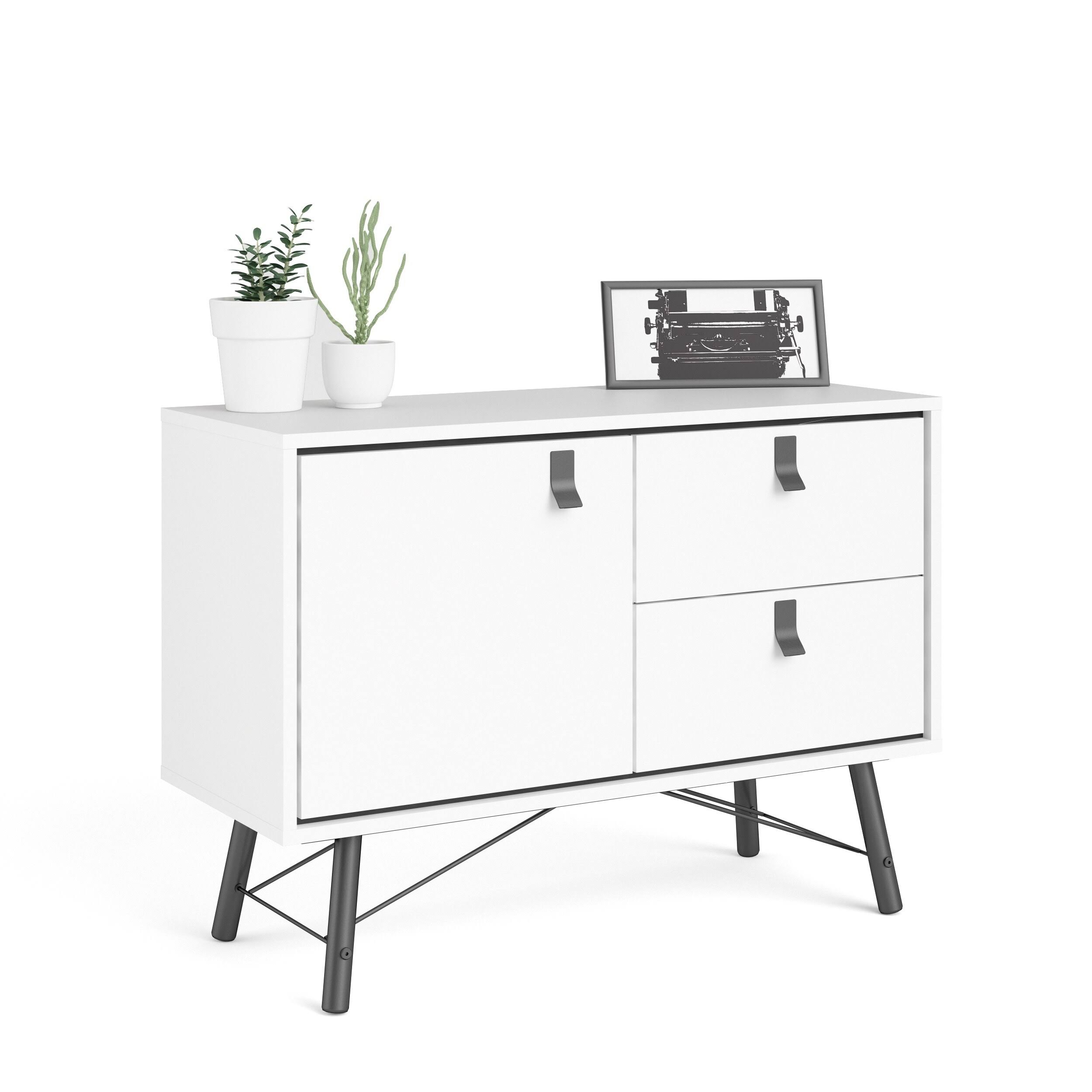 Tvilum Ry 1 DOOR, 2 Drawer Sideboard, White Matte/Black