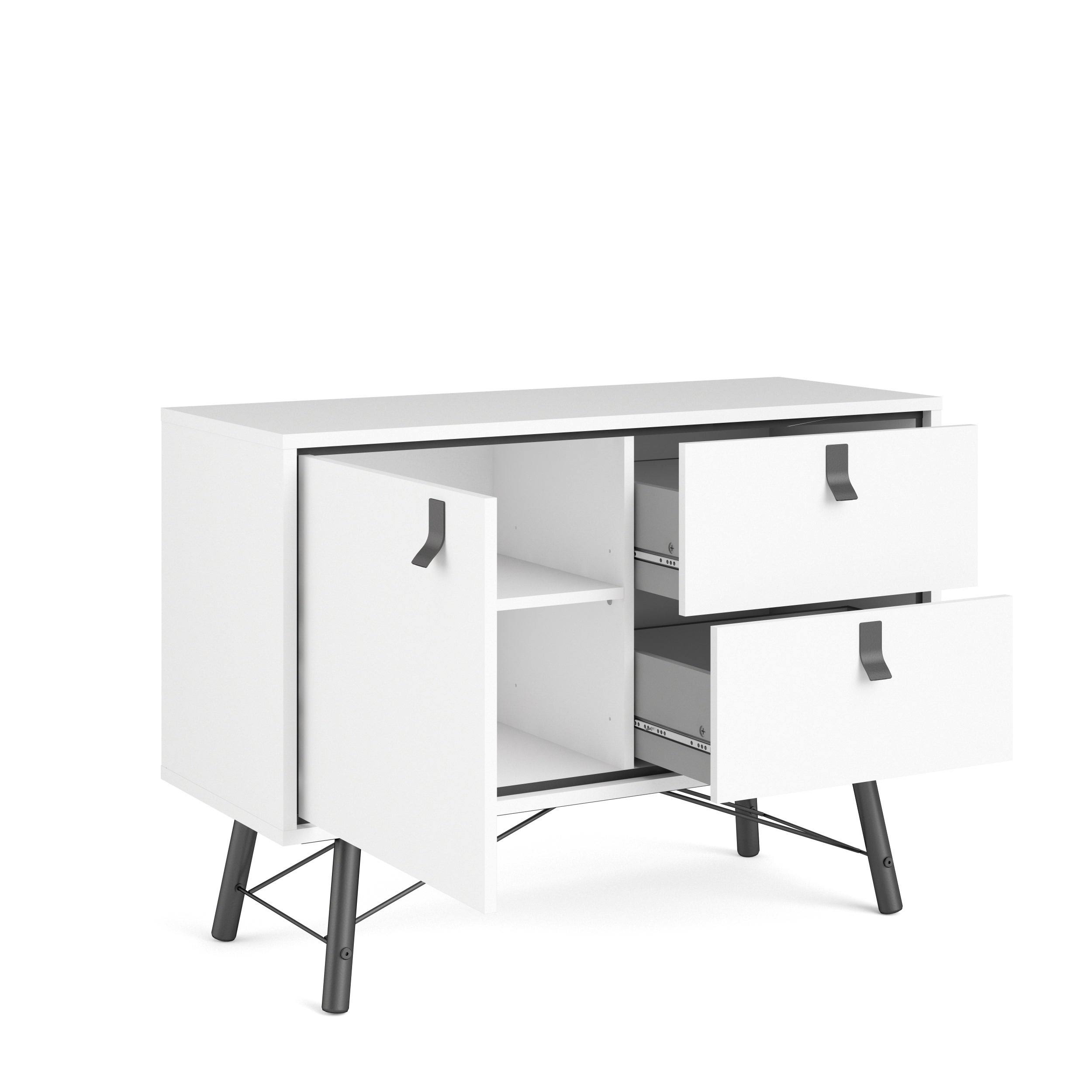 Tvilum Ry 1 DOOR, 2 Drawer Sideboard, White Matte/Black