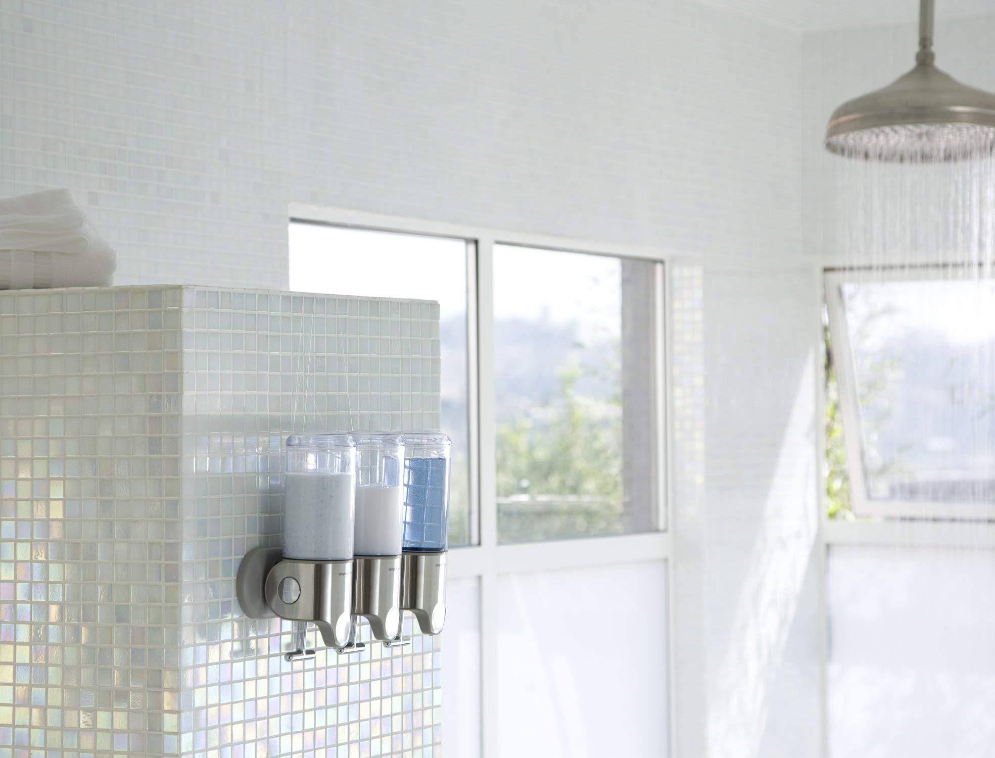 simplehuman Triple Wall Mount Shower Pump 3 x 15 fl oz Shampoo and Soap Dispensers Stainless Steel