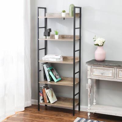 Chesley Wood and Metal Etagere Bookcase Gracie Oaks