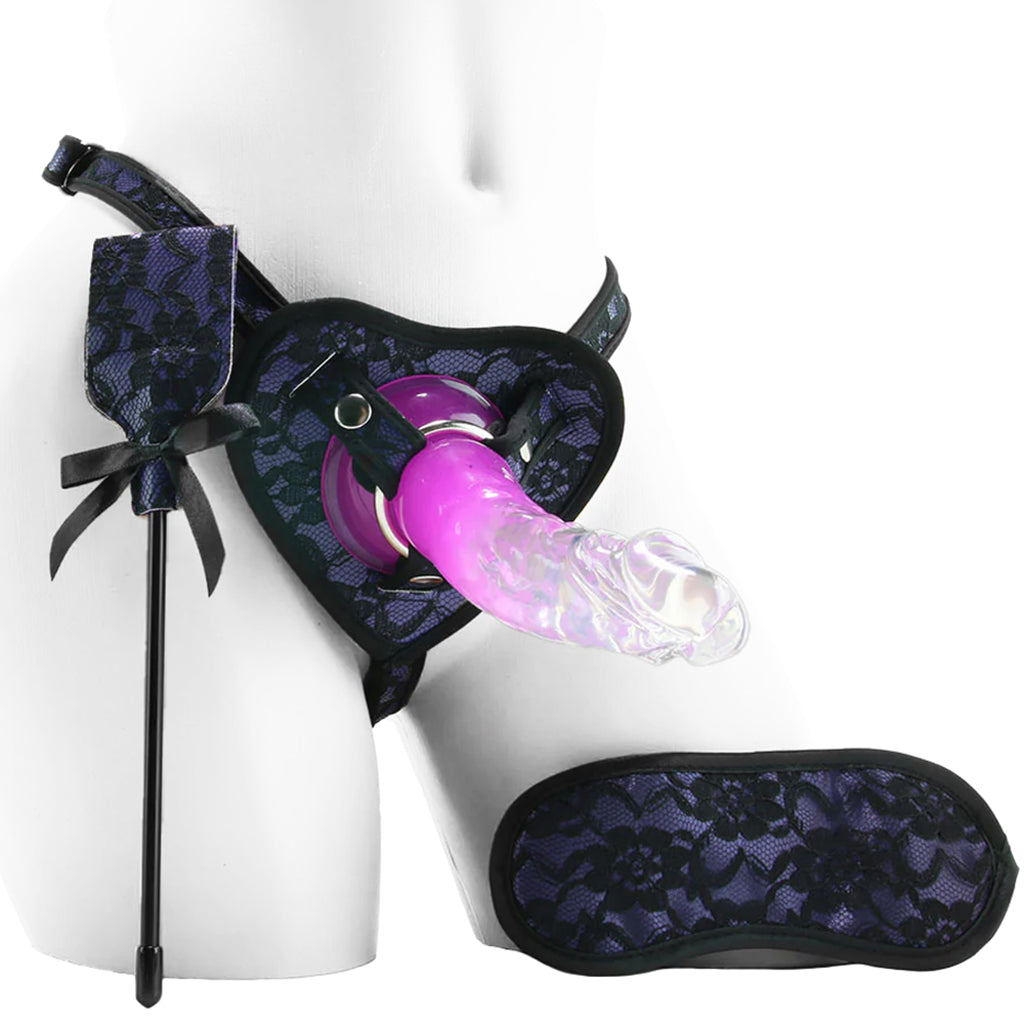 Heart-Throb Deluxe Harness Kit & Curved Dildo in Purple
