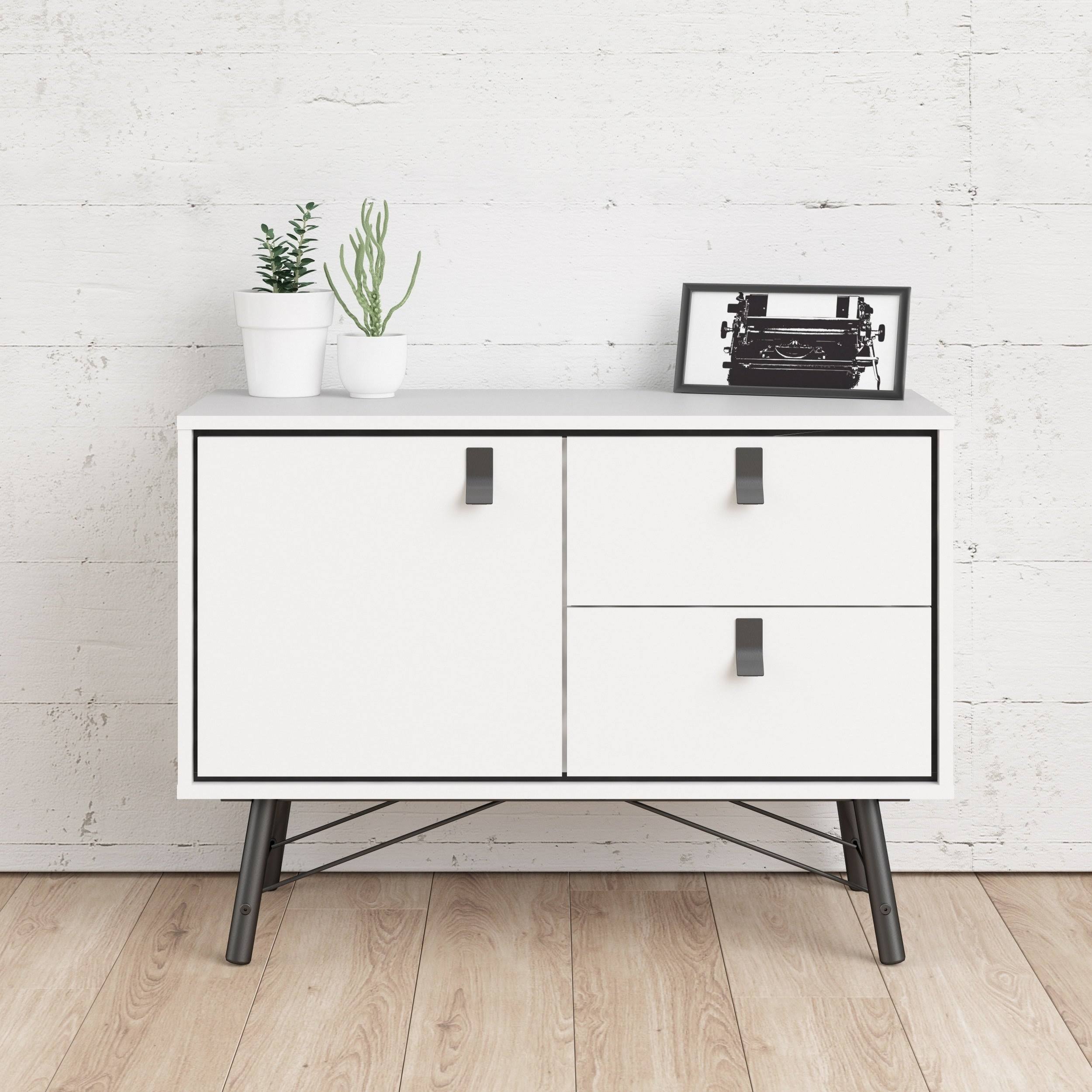 Tvilum Ry 1 DOOR, 2 Drawer Sideboard, White Matte/Black