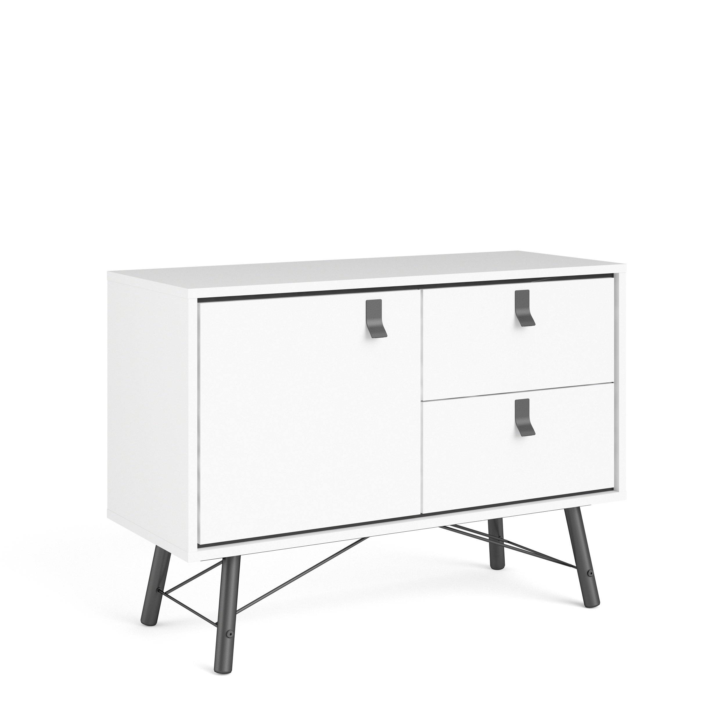 Tvilum Ry 1 DOOR, 2 Drawer Sideboard, White Matte/Black