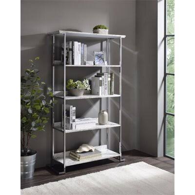 Bookcase, White Printed Faux Marble u0026 Chrome Orren Ellis