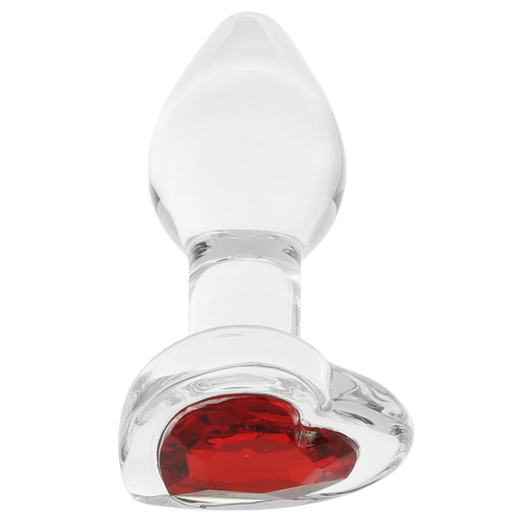 Sparks Red Heart Gem Glass Anal Plug in Small