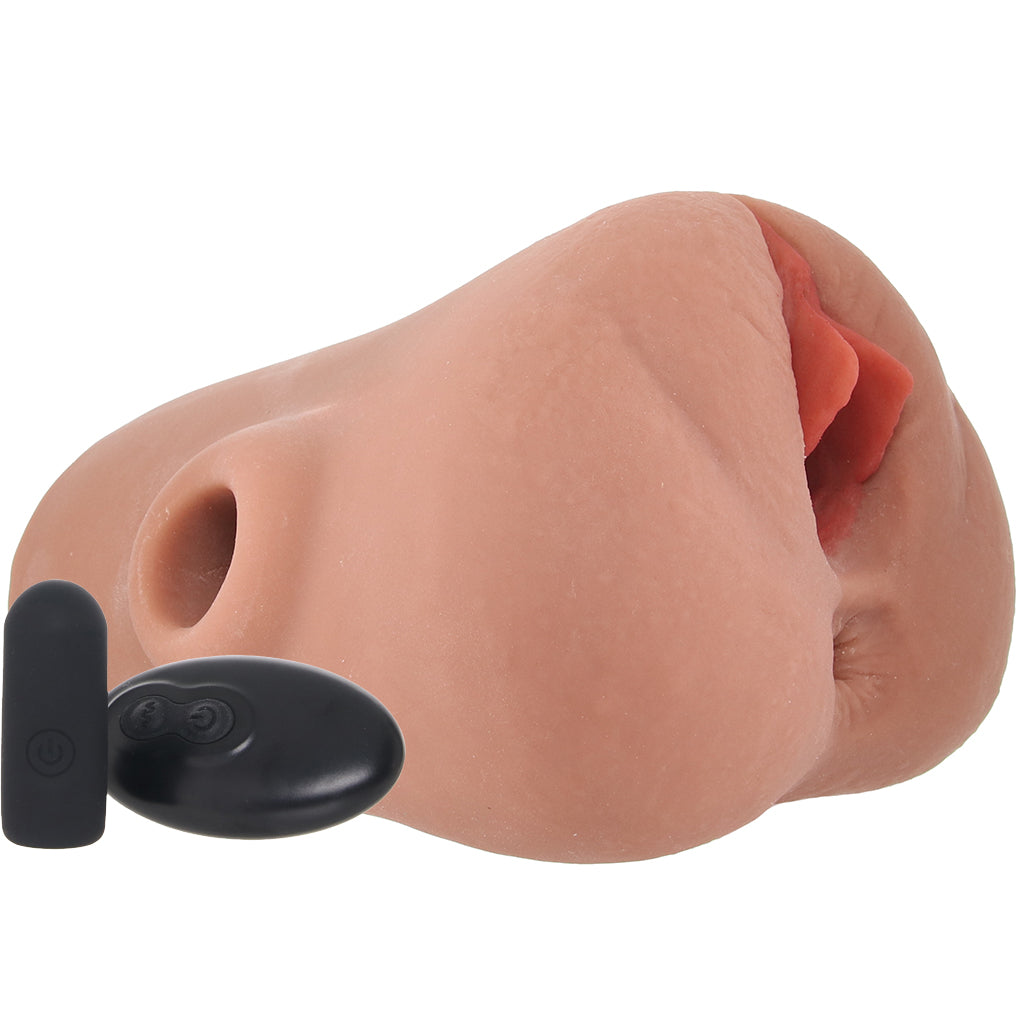 Double Pounder Vibrating Squeeze Stroker in Brown