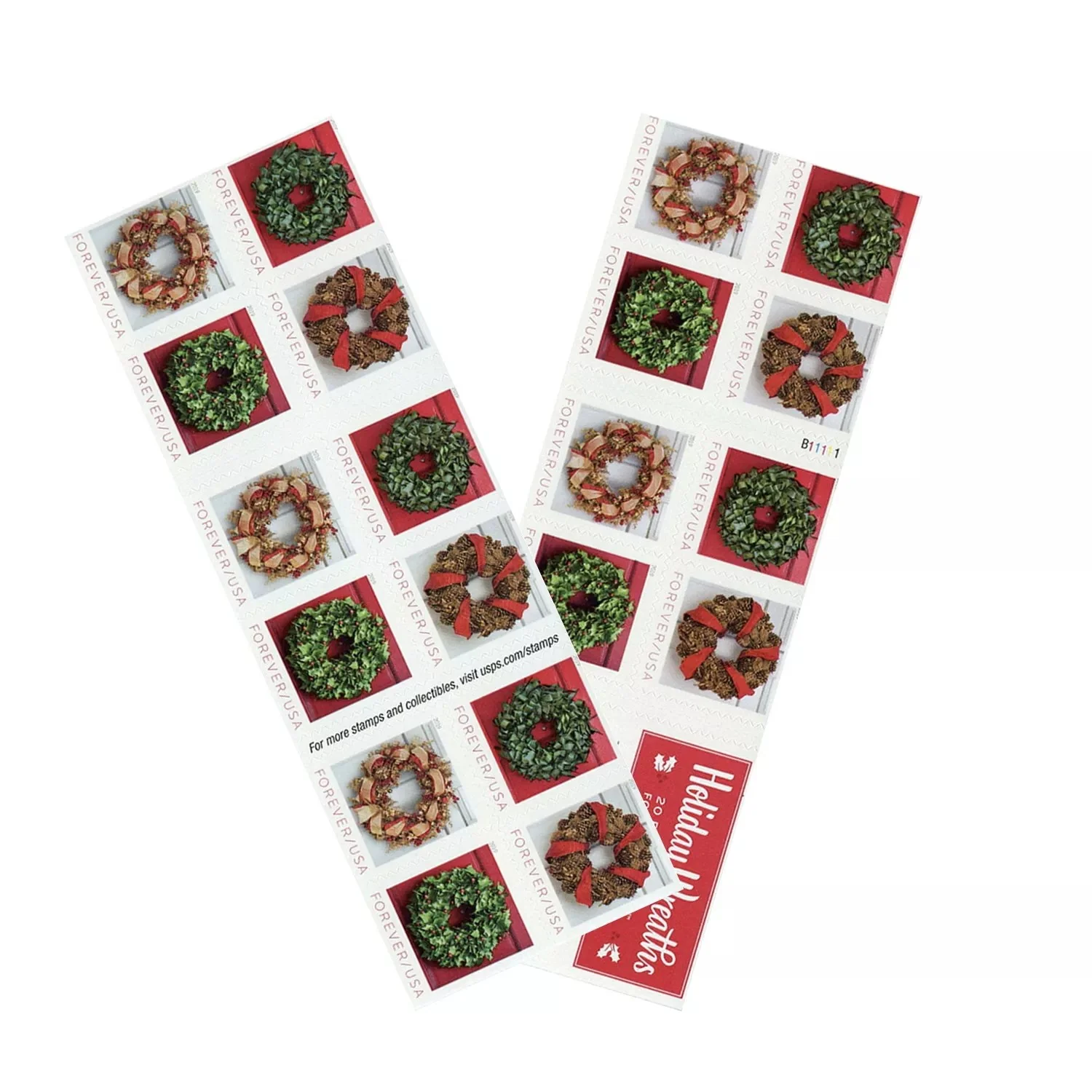 2019 Holiday Wreaths Stamps 100pcs/Pack