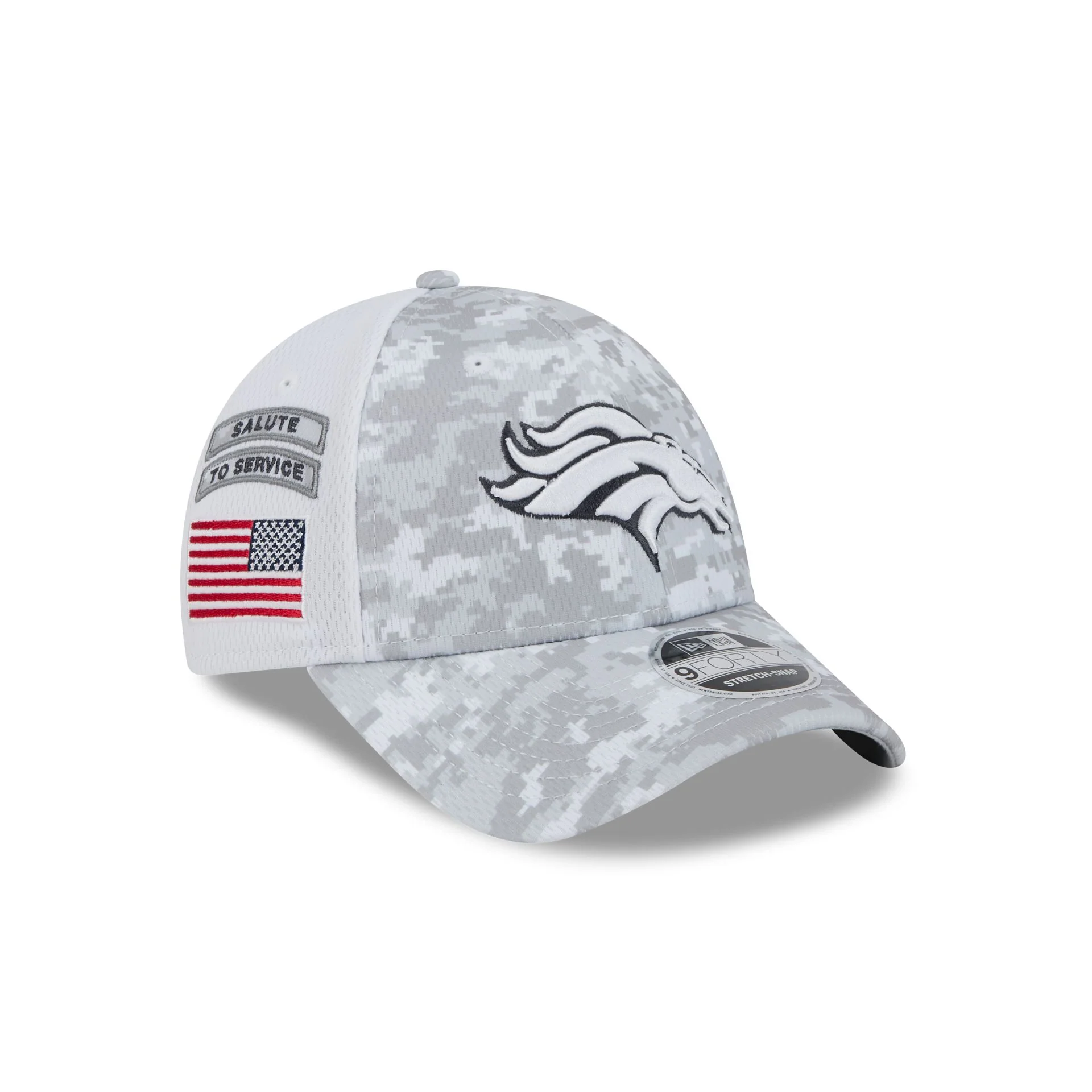Denver Broncos 2024 Salute to Service 9FORTY Stretch-Snap Hat