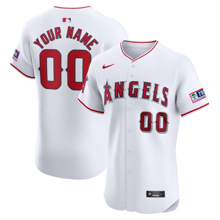 Men’s Los Angeles Angels Nike White Home Elite Custom Patch Jersey