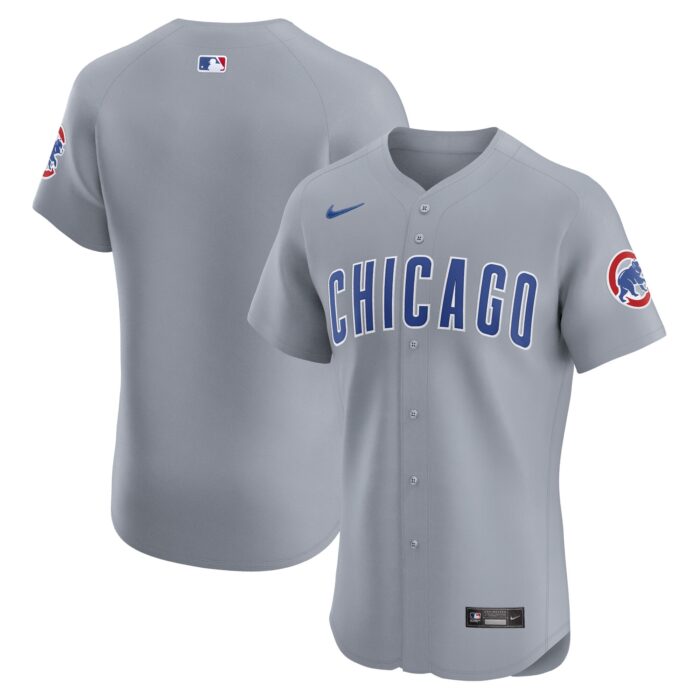 Men’s Chicago Cubs  Nike Gray Road Vapor Premier Elite Patch Jersey