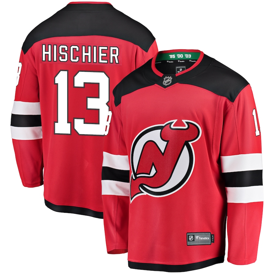 Men's New Jersey Devils 13 Nico Hischier Red Breakaway Player Jersey