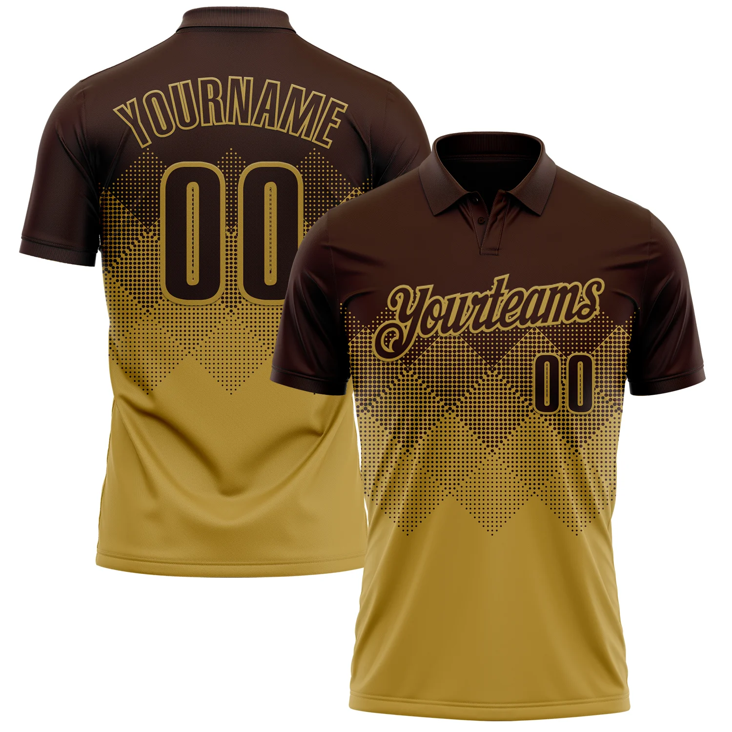 Custom Brown Old Gold 3D Gradient Square Shape Performance Polo Shirt