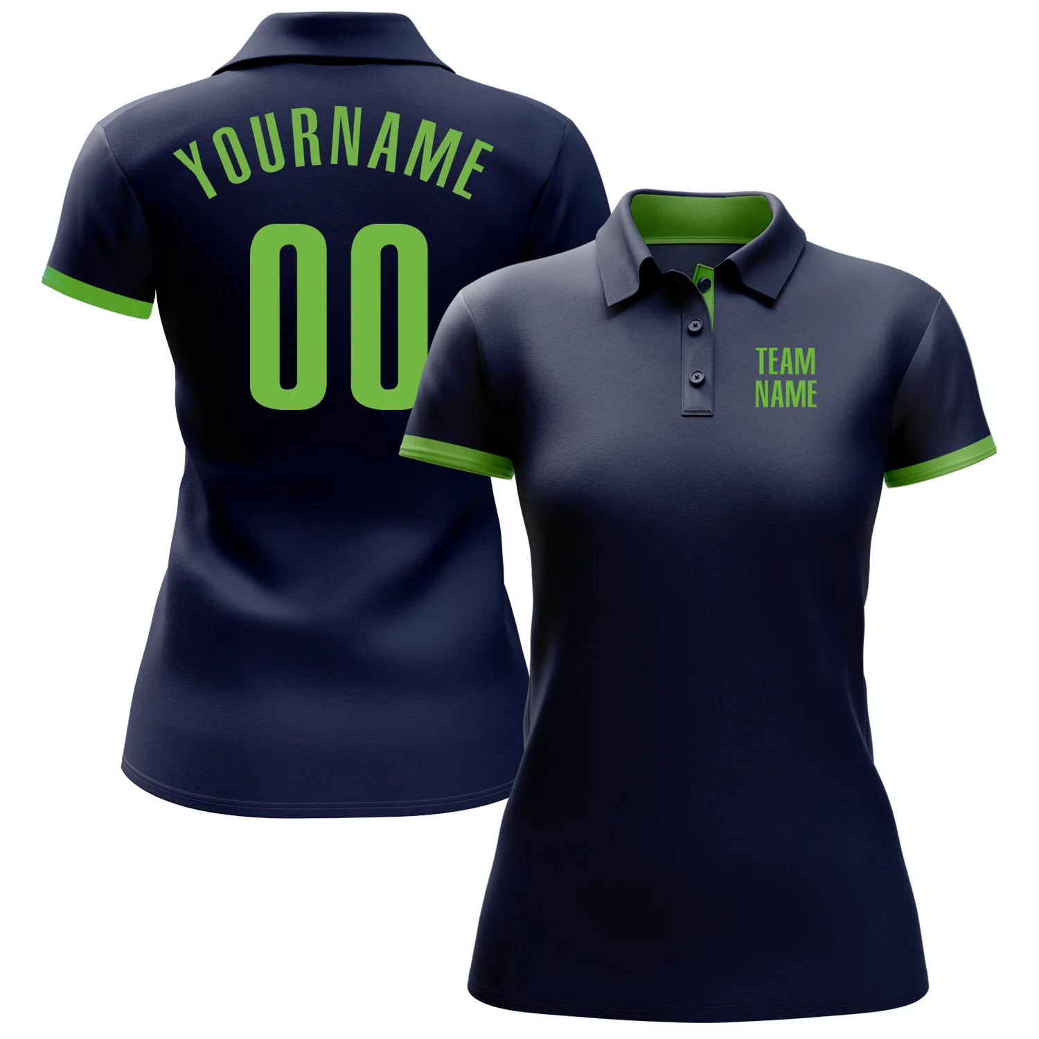 Custom Navy Neon Green Performance Golf Polo Shirt