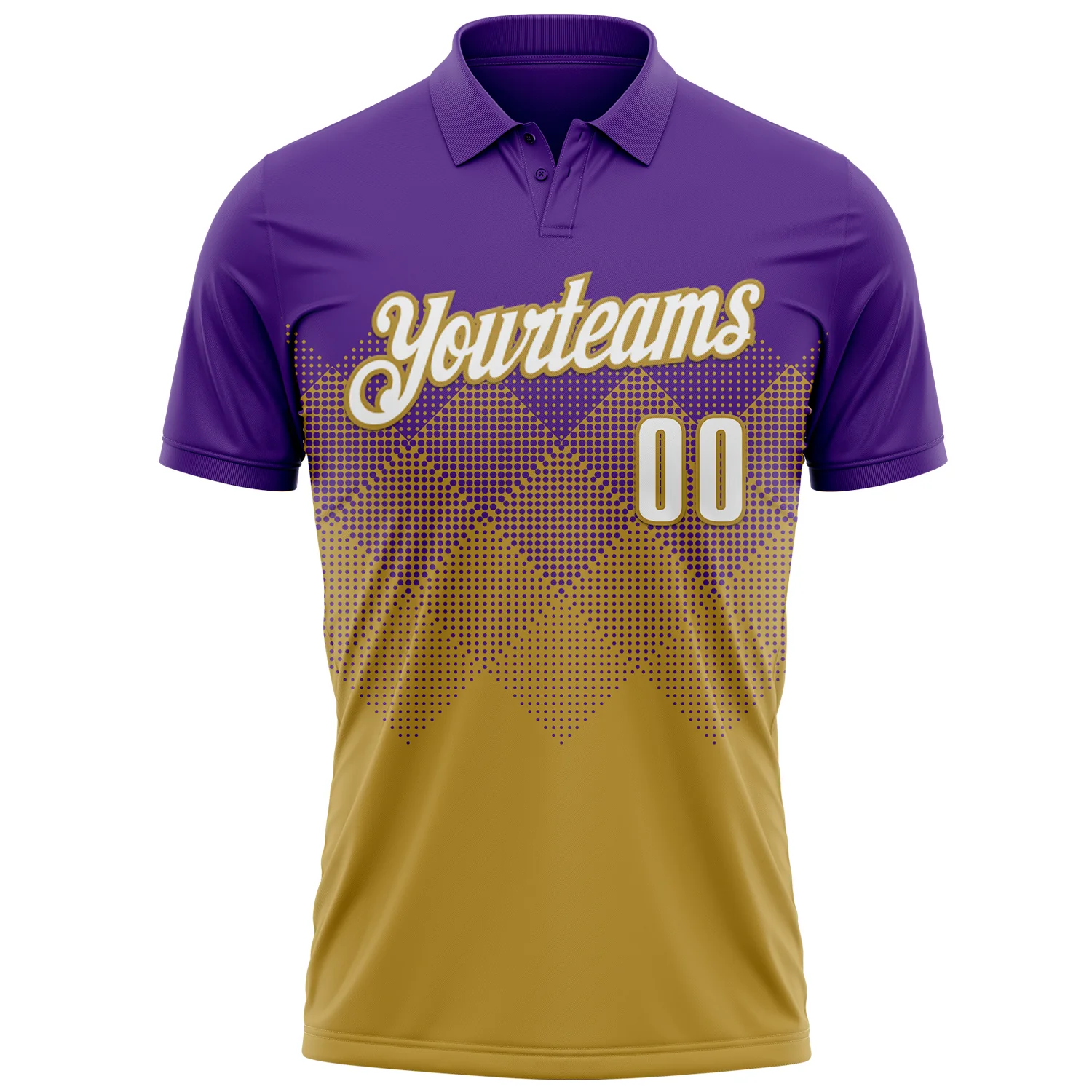 Custom Purple White-Old Gold 3D Gradient Square Shape Performance Polo Shirt