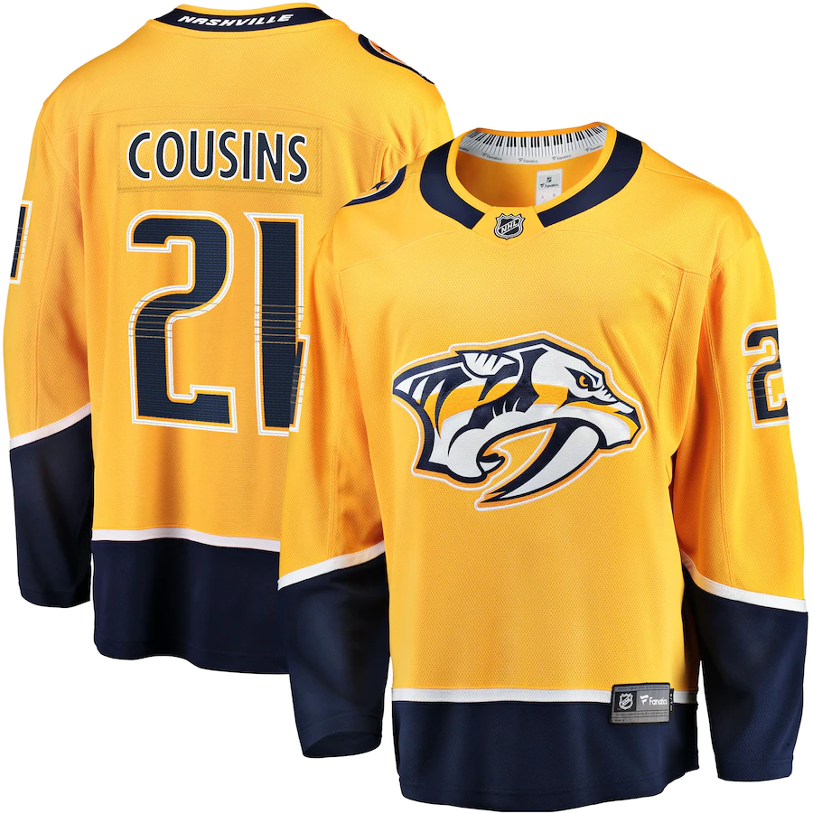 Men's Nashville Predators 21 Nick Cousins Gold Home Breakaway Jersey