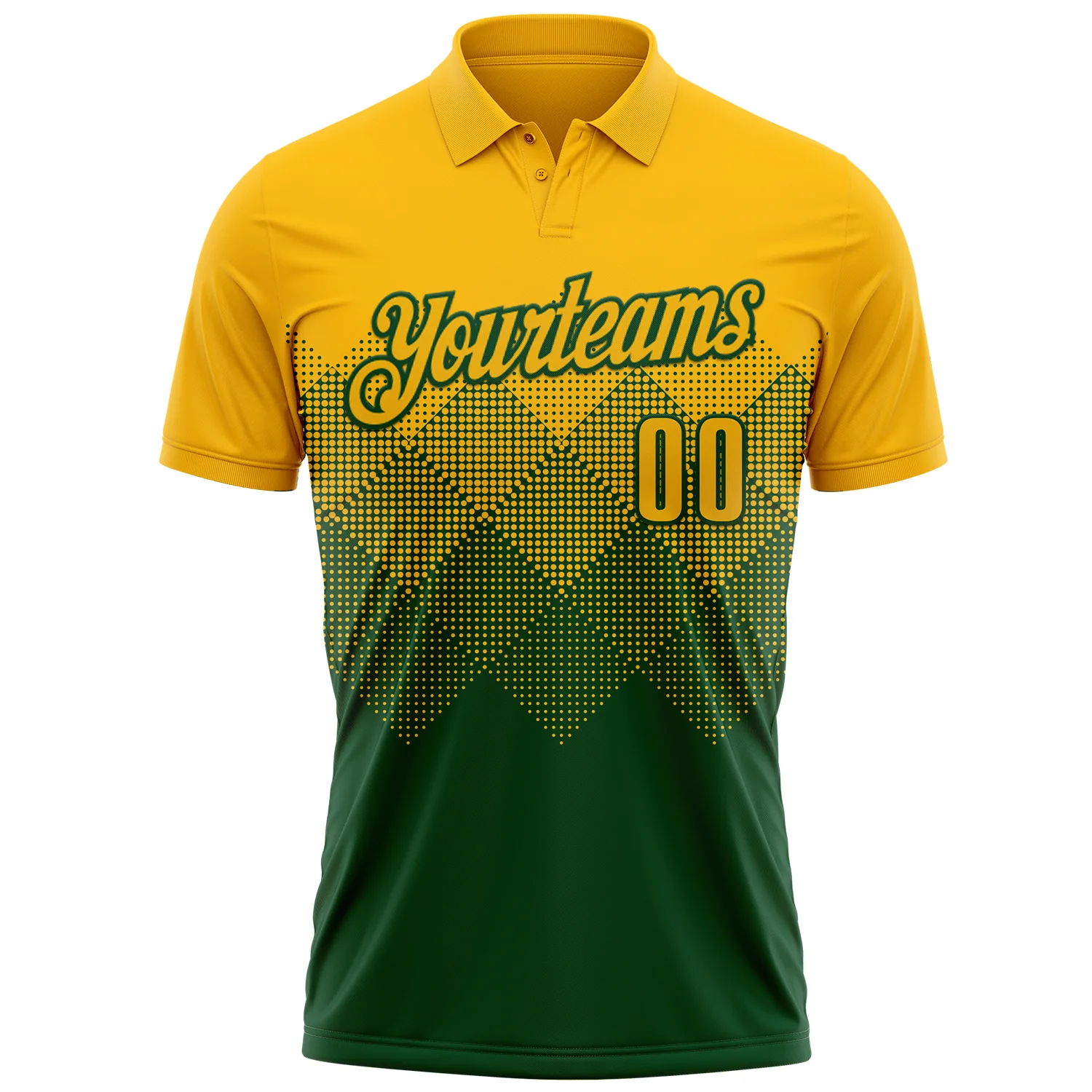 Custom Gold Green 3D Gradient Square Shape Performance Polo Shirt