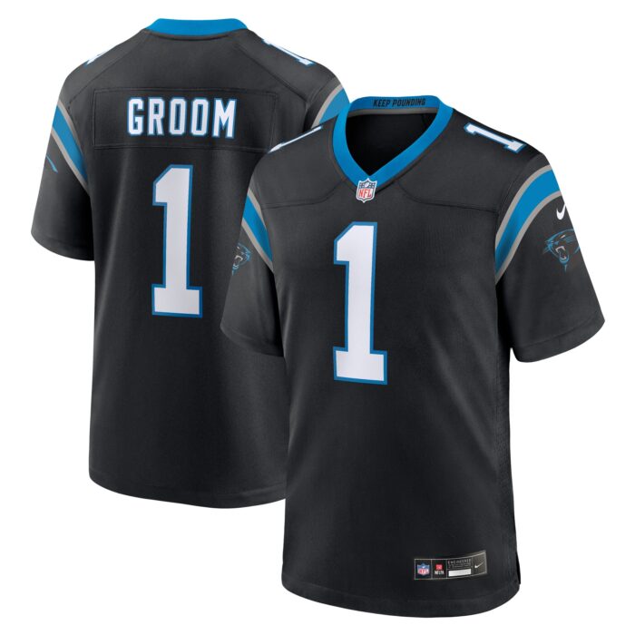 Men’s Carolina Panthers Number 1 Groom Nike Black Game Jersey
