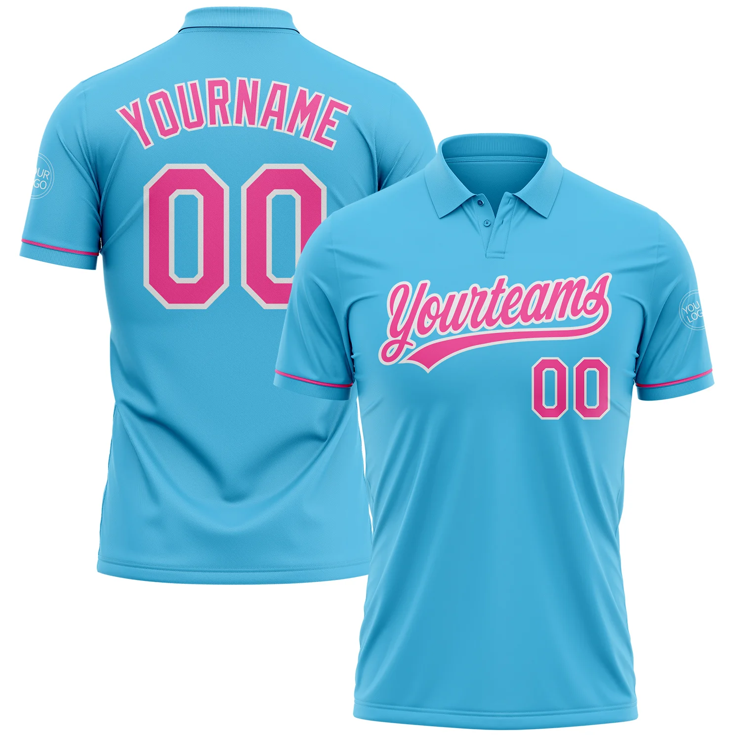 Custom Sky Blue Pink-White Performance Vapor Golf Polo Shirt